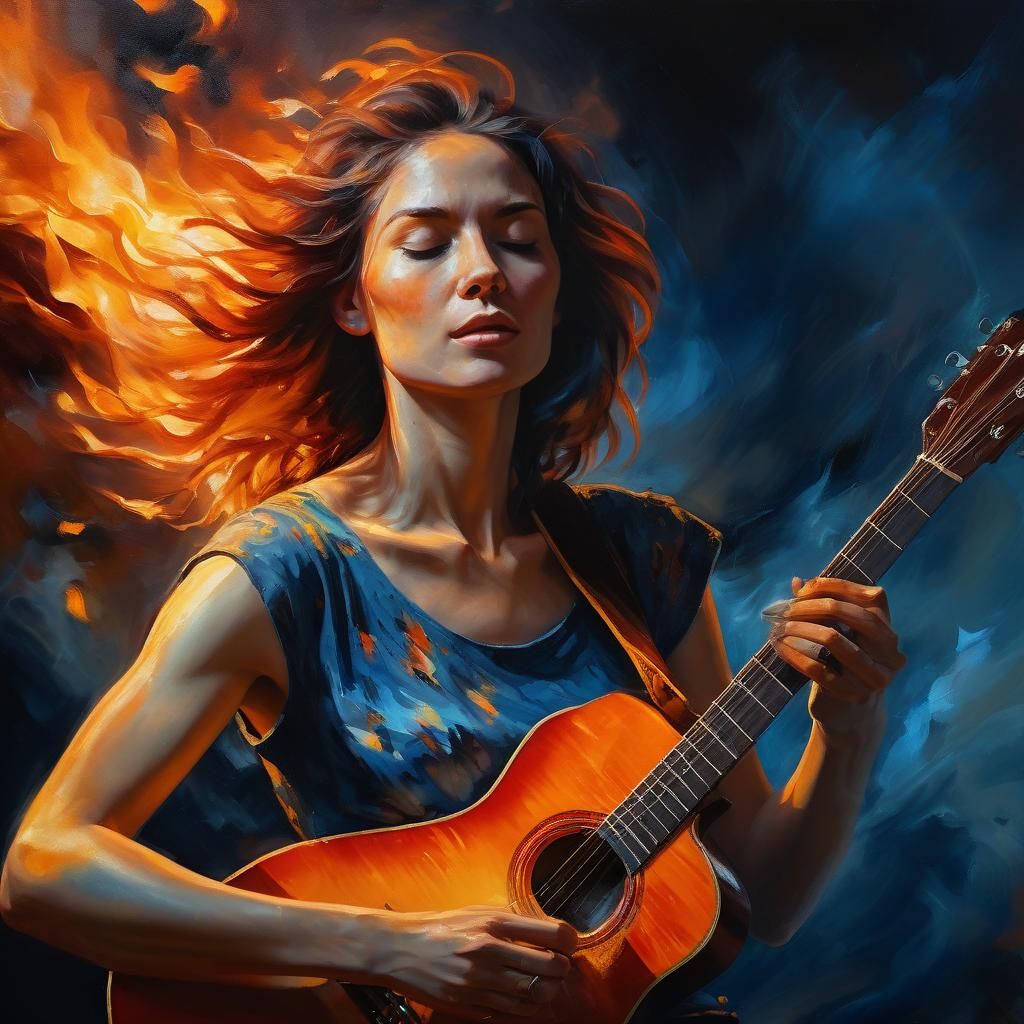 Passionate Blues Woman: A Fiery Surreal Portrait