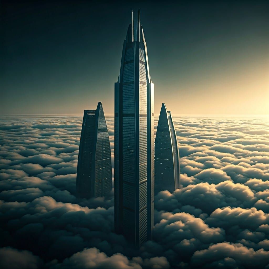 Futuristic Skyscraper Pierces Clouds in Hyperrealistic Photo...