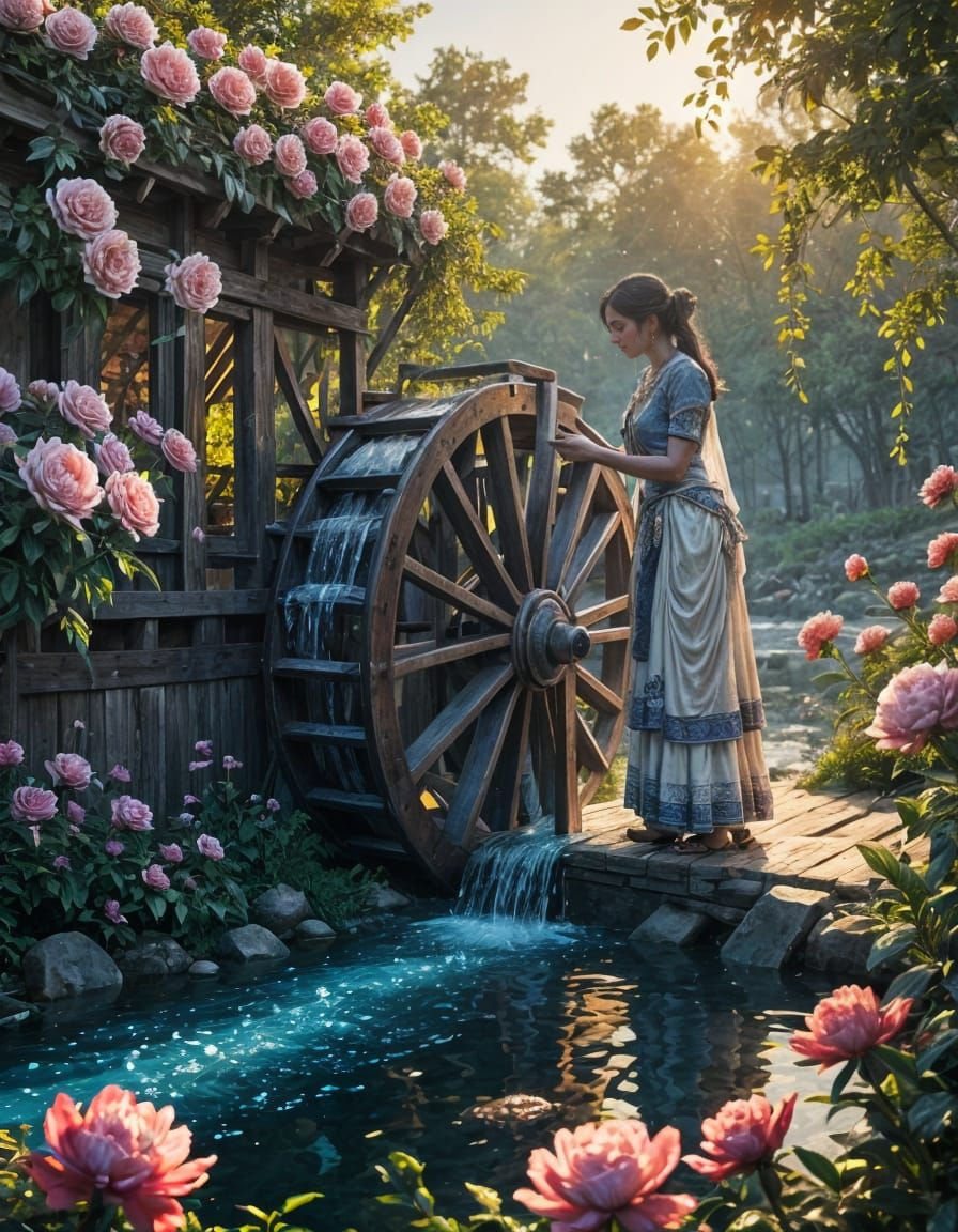 Indian woman and the waterwheel