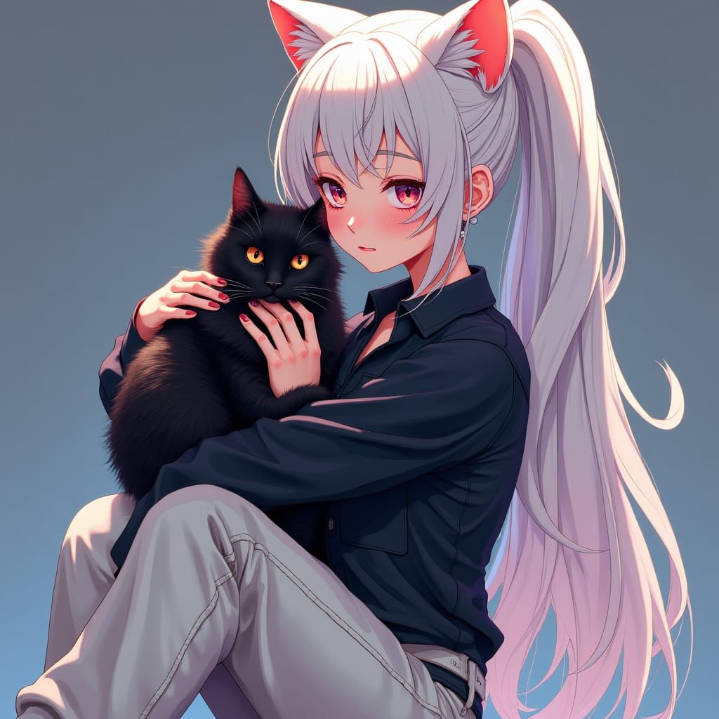 Anime Heroine with Cat Ears in Concept Art Style