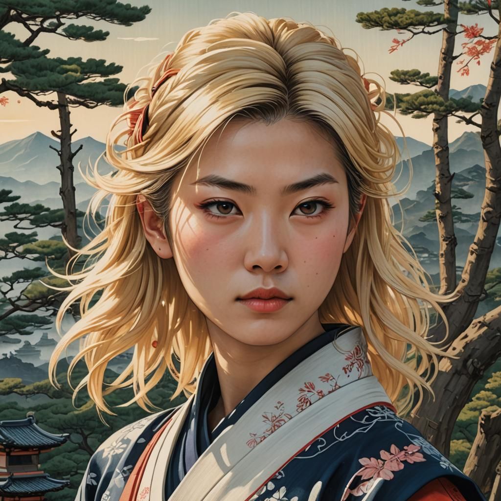 Japanese Ninja Portrait in Ukiyo-e Style