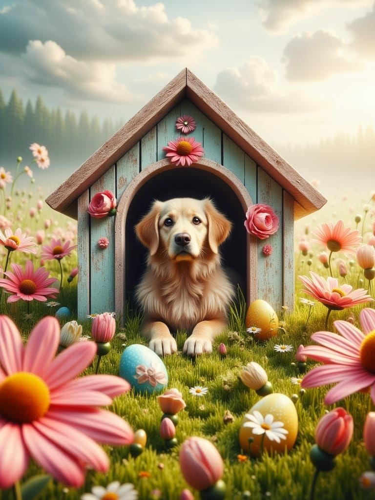 Ethereal Easter Doghouse in Super Hyperrealism