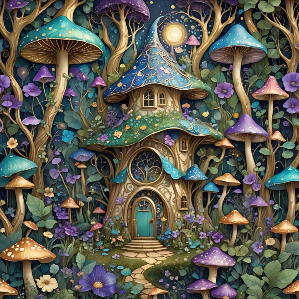 Art Nouveau Fairy House in Mushroom Forest