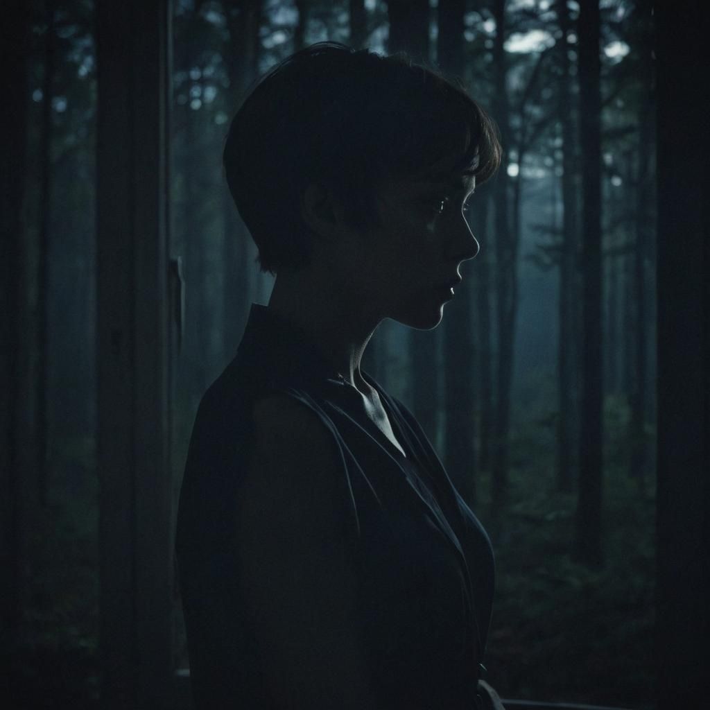 Mysterious Woman Silhouette in Film Noir Style