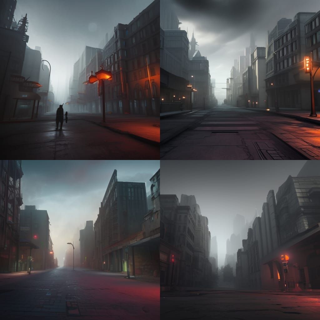 Shadow Archer in Empty City, Detailed Matte Painting