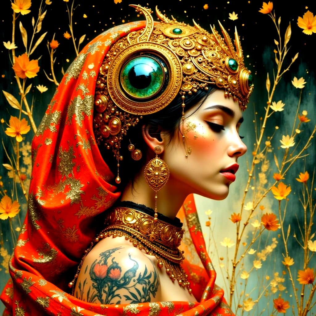 Chameleon Queen Adorned in Gold and Silver