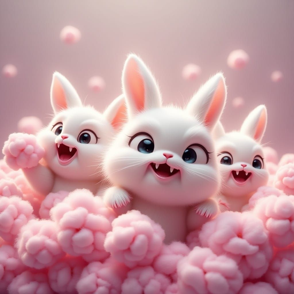 Angry Fluffy Bunnies Emerge from Pink Cotton