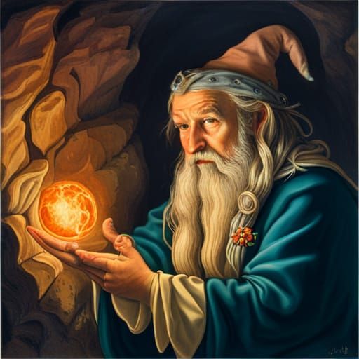 Wizard Casting Fireball in Dark Fantasy Style