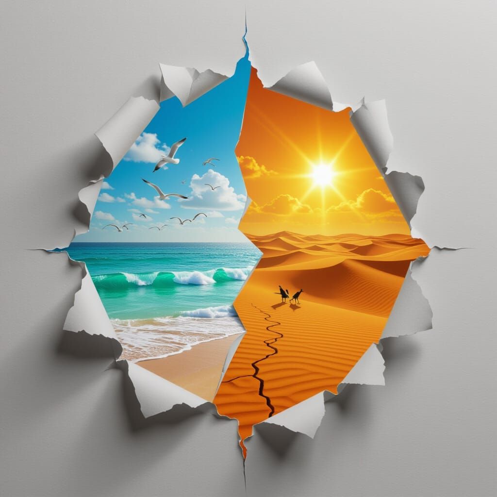 Optical Illusion: Ocean Meets Desert in 3D Art