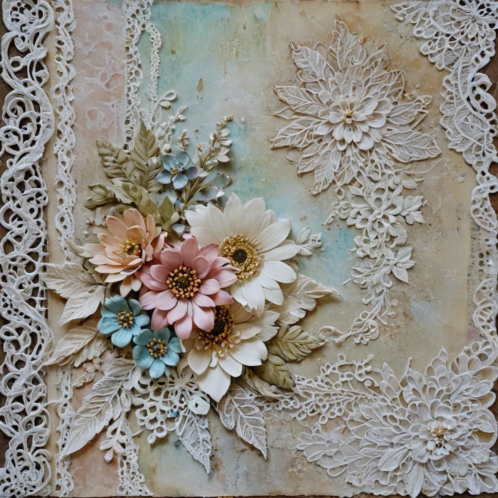 Floral Lace Scrapbook Page in Mixed Media