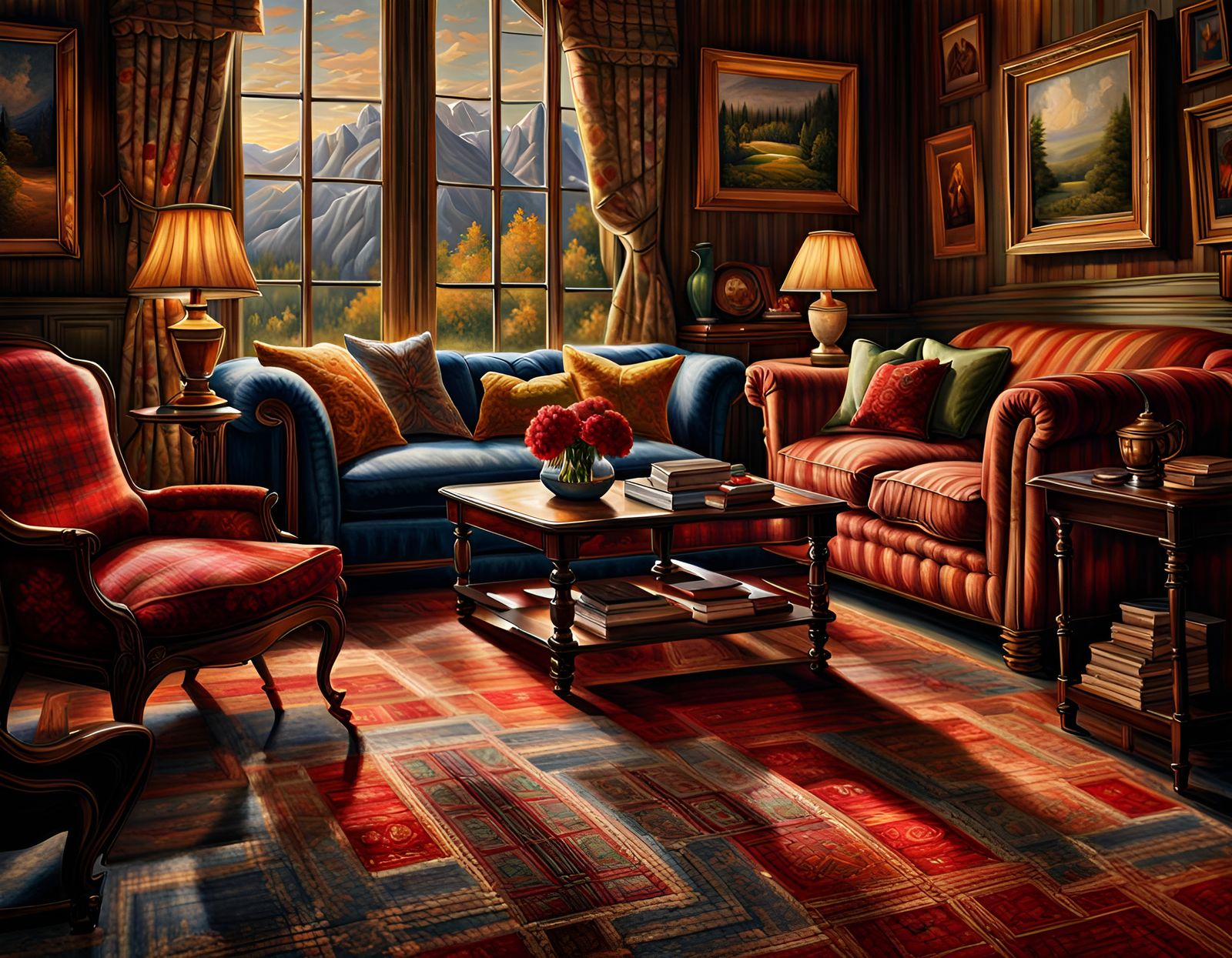 Hyperrealistic Cashmere Plaid Interior in Warm House