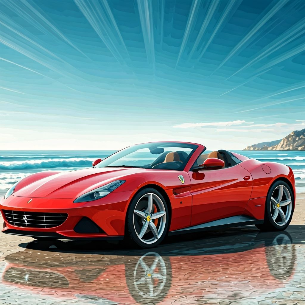 Red Ferrari on Riviera Beach in Fractal Style
