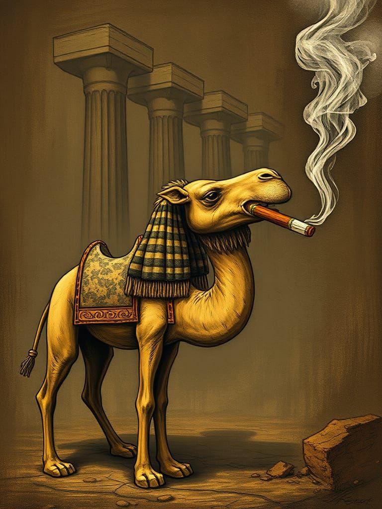 Hieroglyphic Camel Smoking Cigar