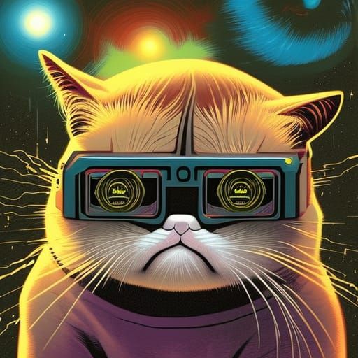 Grumpy Cat with Laser Fish Glasses, Comic Art
