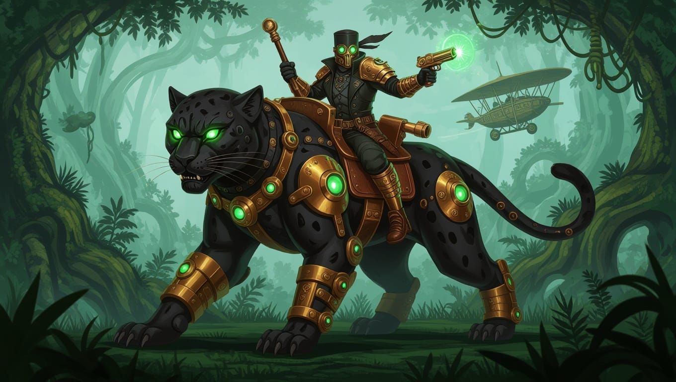 Steampunk Black Jaguar in the Ironwilds