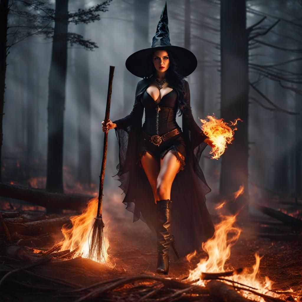 Dark Witch walking along Burning Path 🖤🔥 LoRA Sneak Peek 4 ⚙️ Front View Walking