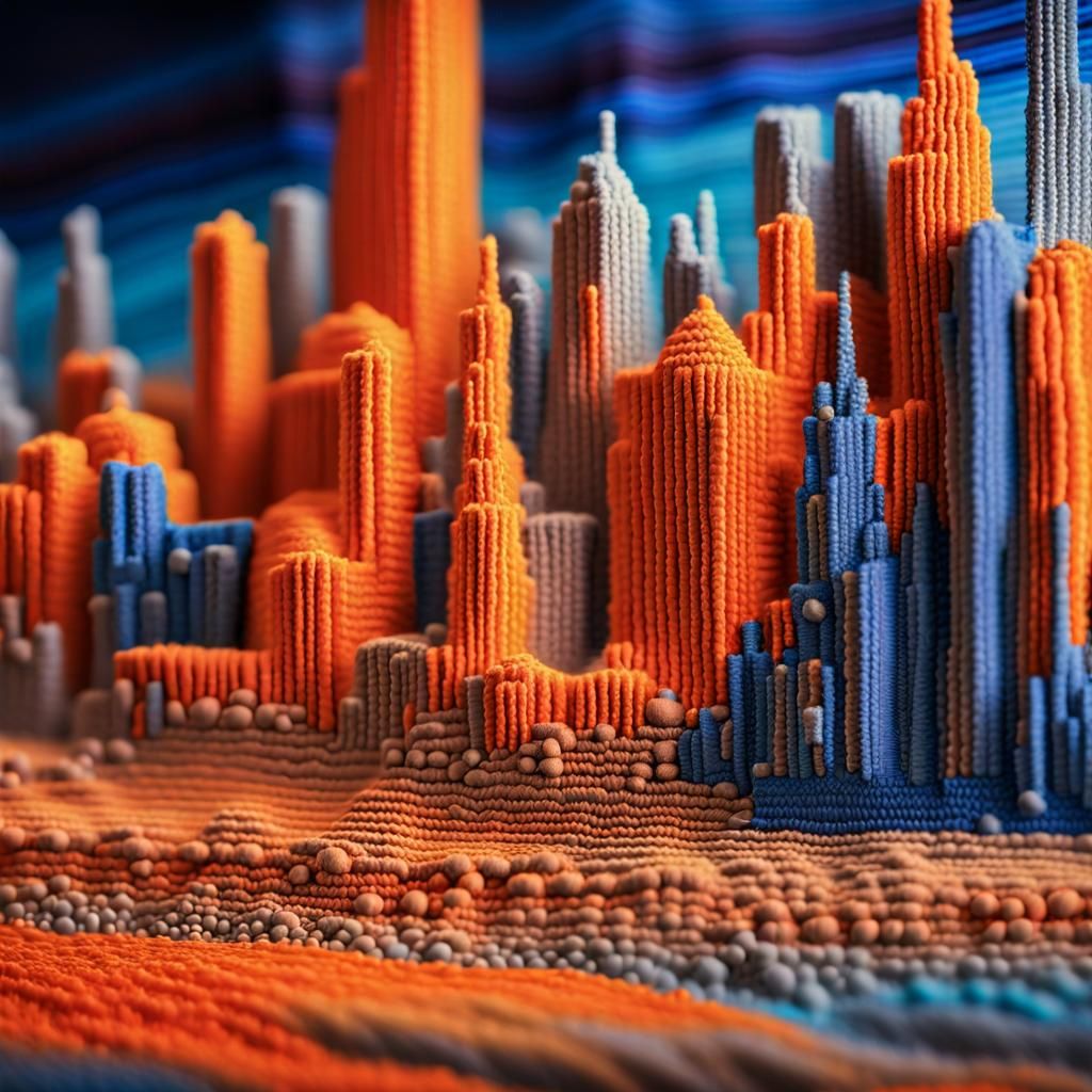 Futuristic Cityscape Woven Tapestry in Fauvist Colors