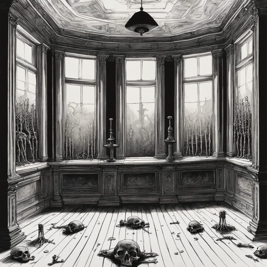 Surreal Skeletons in Ancient Chamber