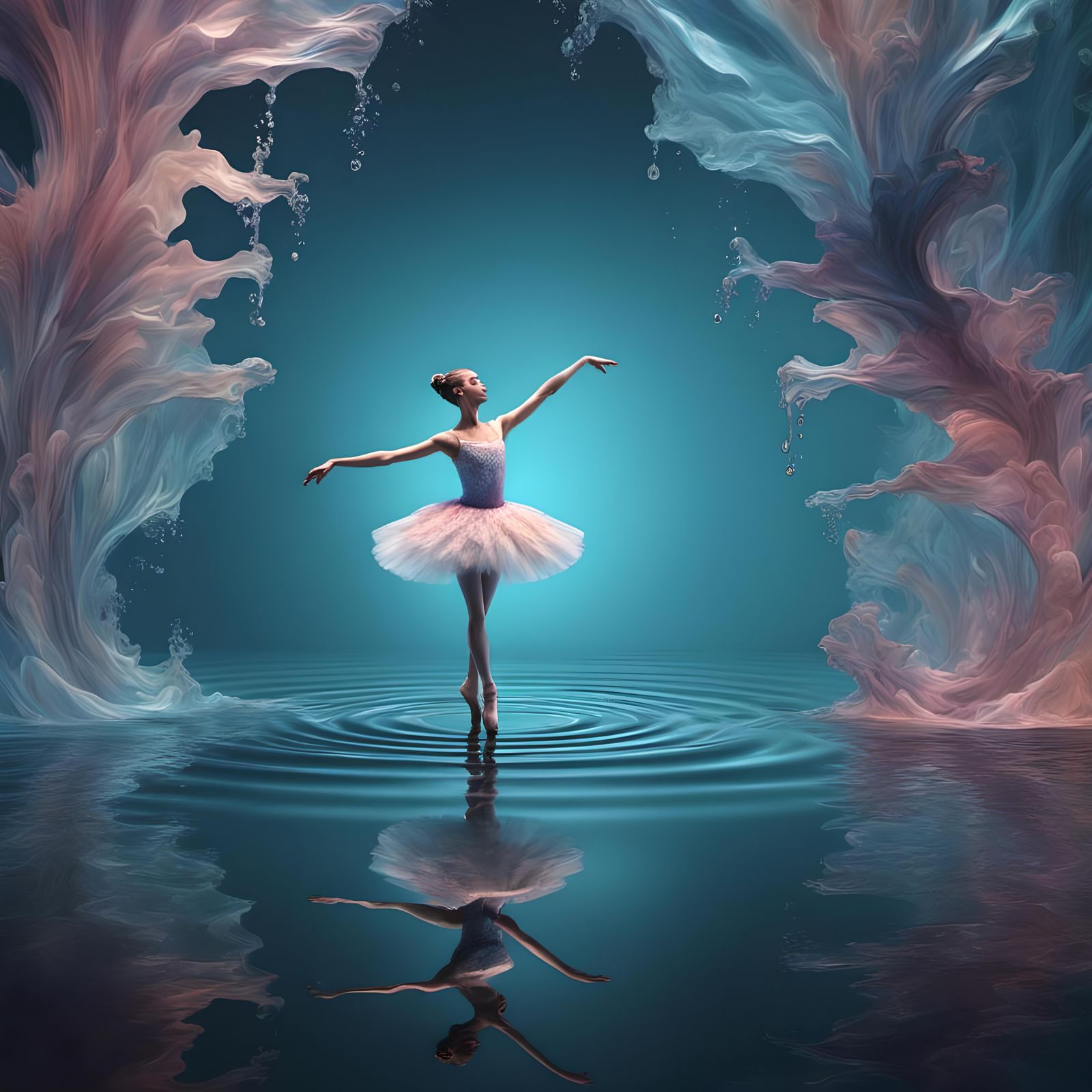 #fractal #3D #32K #Little girl ballerina made of water#boy ballet dancer made of water #water like shadows following the...
