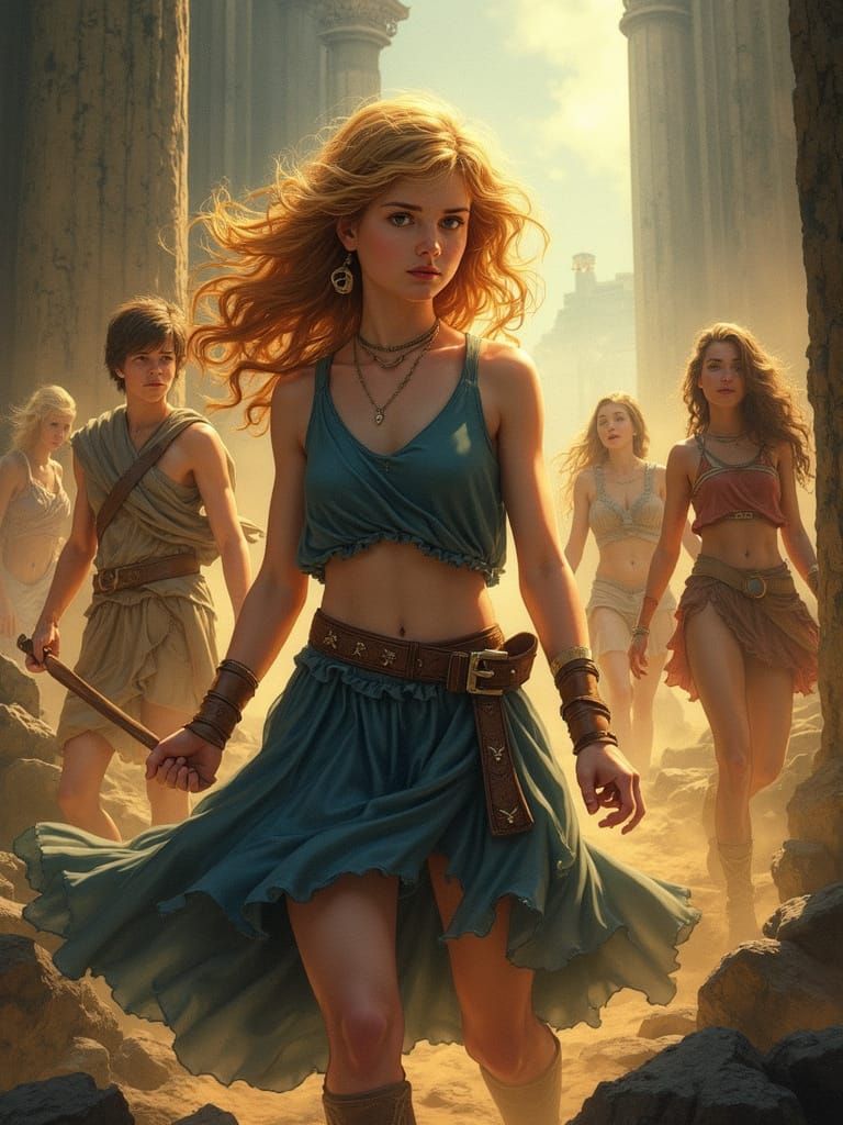 Annabeth and Heroes in Olympus Battle Comic Book Cover