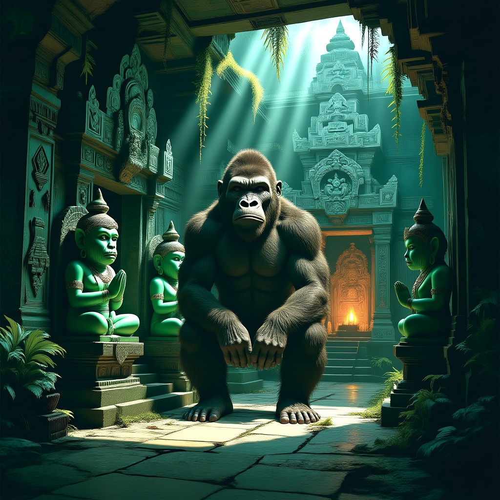 Ancient Jungle Temple Chapel with Jade Monkeys