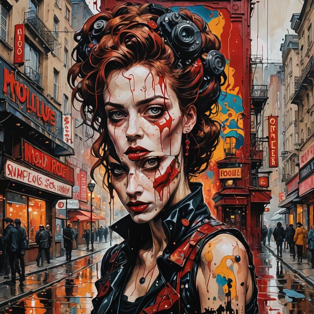 Moulin Rouge Surrealism in Cyberpunk Graffiti Art