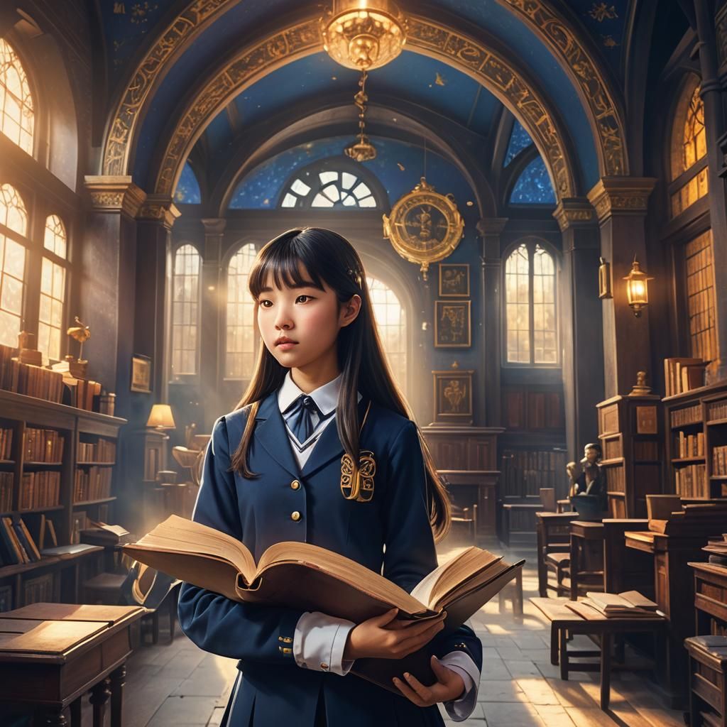 Girl with Book in Whimsical Fantasy Style