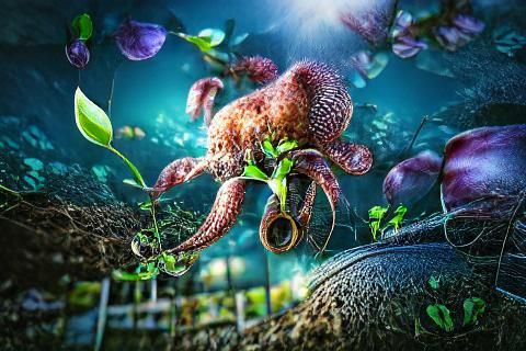 Octopus Gardening: Hyperrealistic Digital Illustration