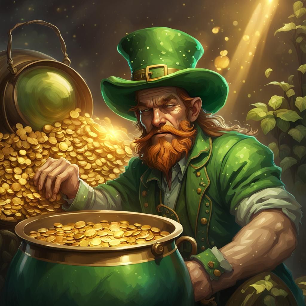 Leprechaun Sleeps by Gold Pot: Hyperdetailed Art