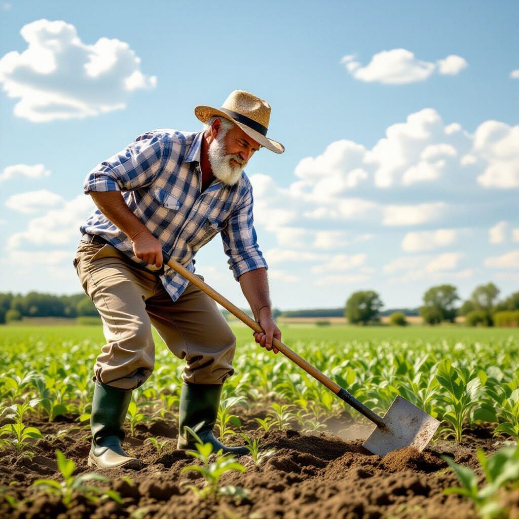 Symbolist Fantasy Farmer Hoeing Earth