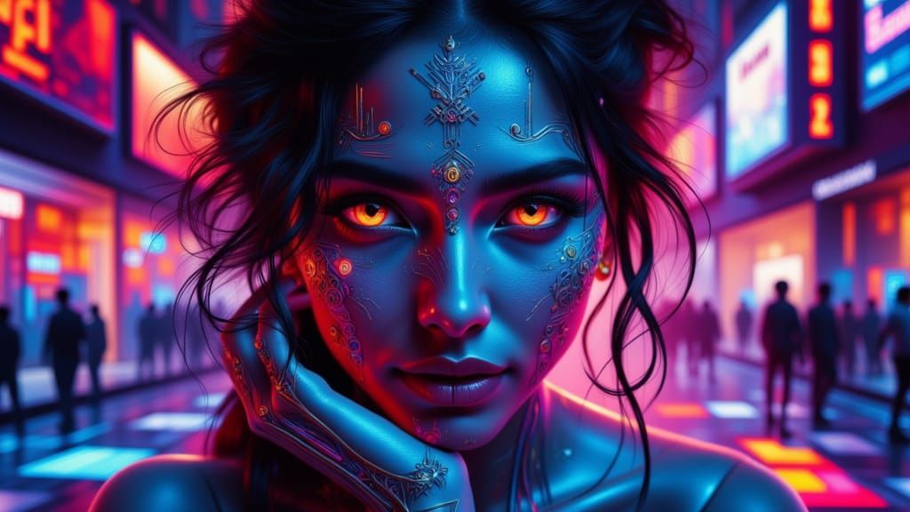 Cyberpunk Gaze in Fusion Art Style