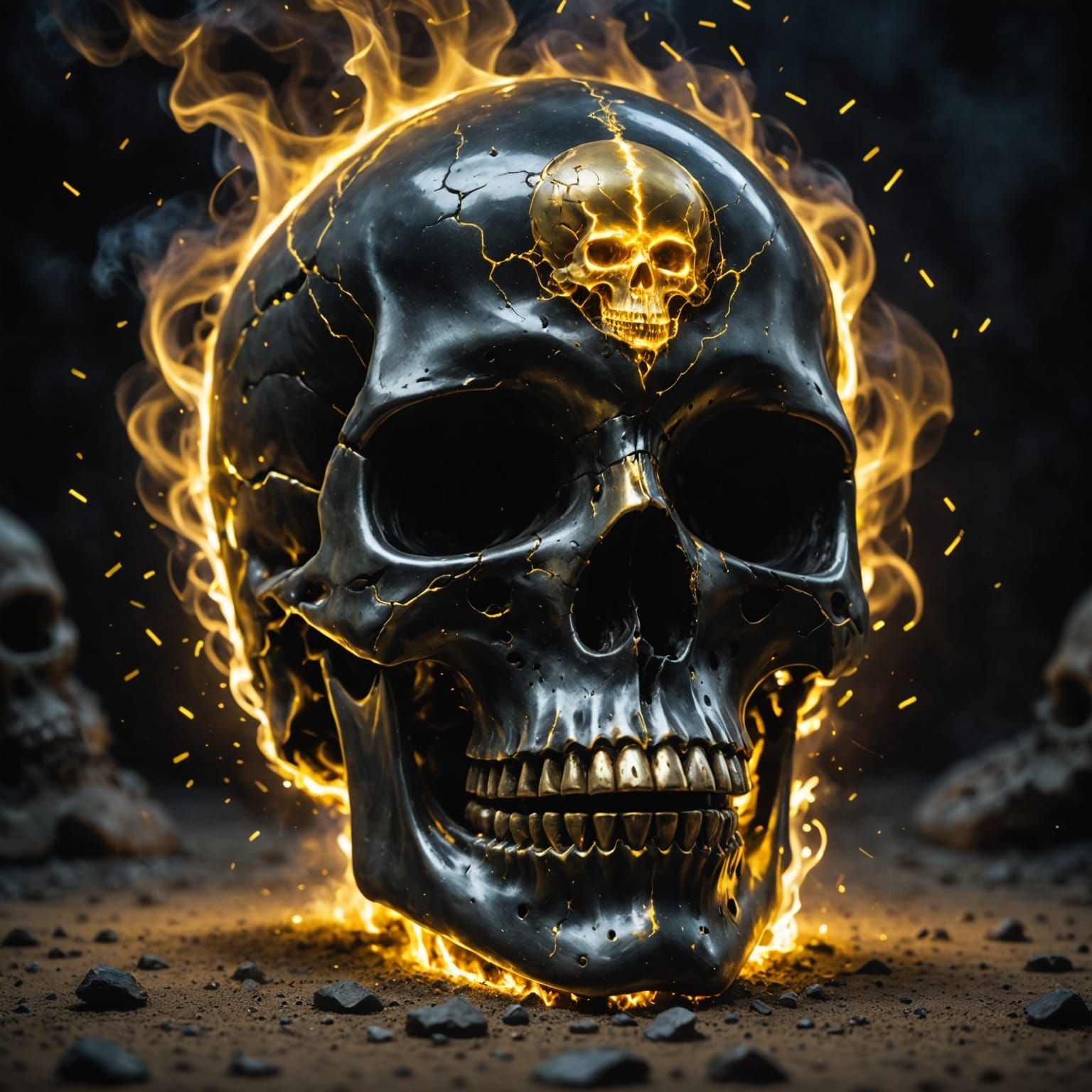 Black and Gold Skull with Wonder Dust in Swirling Mystery