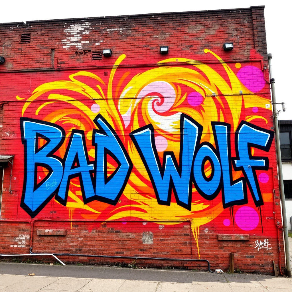 Graffiti Mural of Bad Wolf in Street Art Style