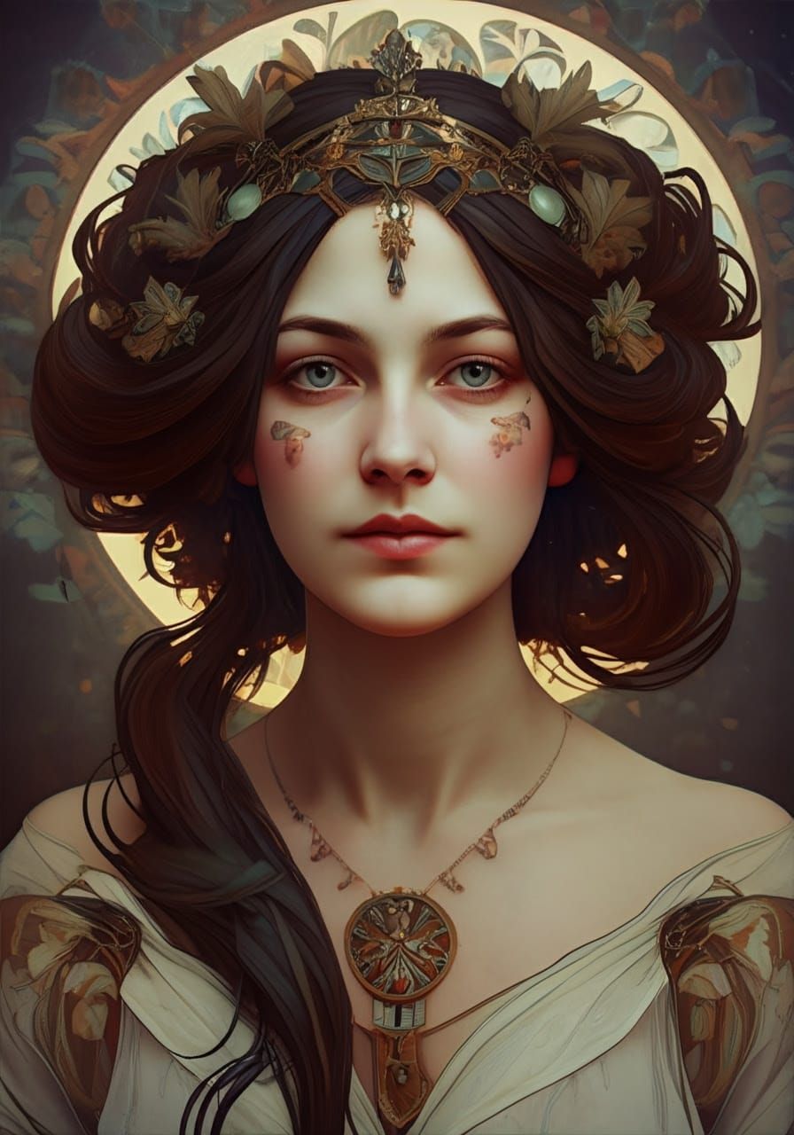 Detailed Portrait in Cubist Art Nouveau Style