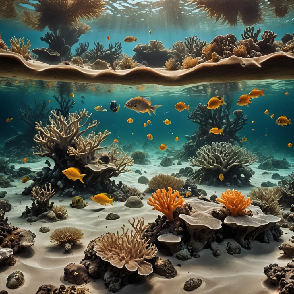 Surreal Underwater Desert Landscape in Abstract Expressionis...