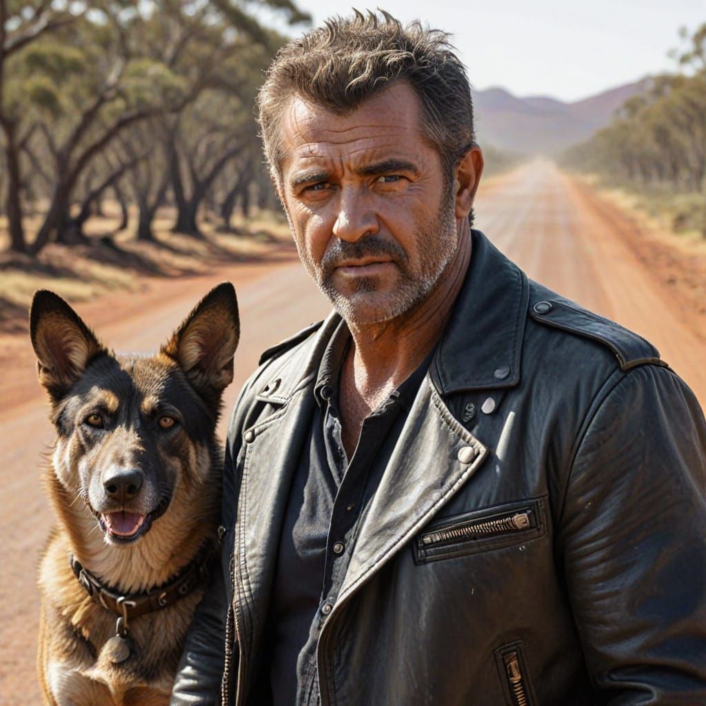 Mad Max and Dingo on Australian Road