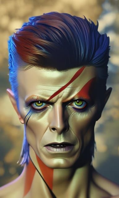 Angry David Bowie Fantasy Collage in Mixed Media
