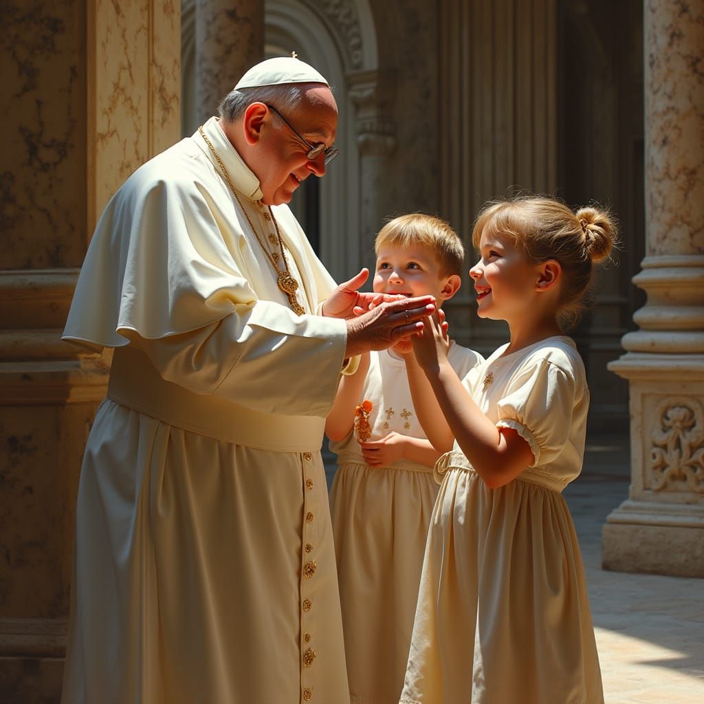 Pope Francis Blesses Innocent Children in a Renaissance-Insp...