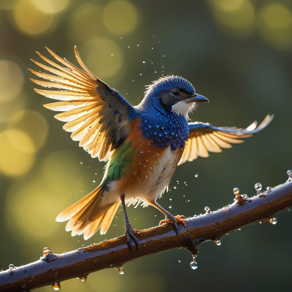 Delicate Bird in Warm Sunlight Depicted with Vibrant Colors....