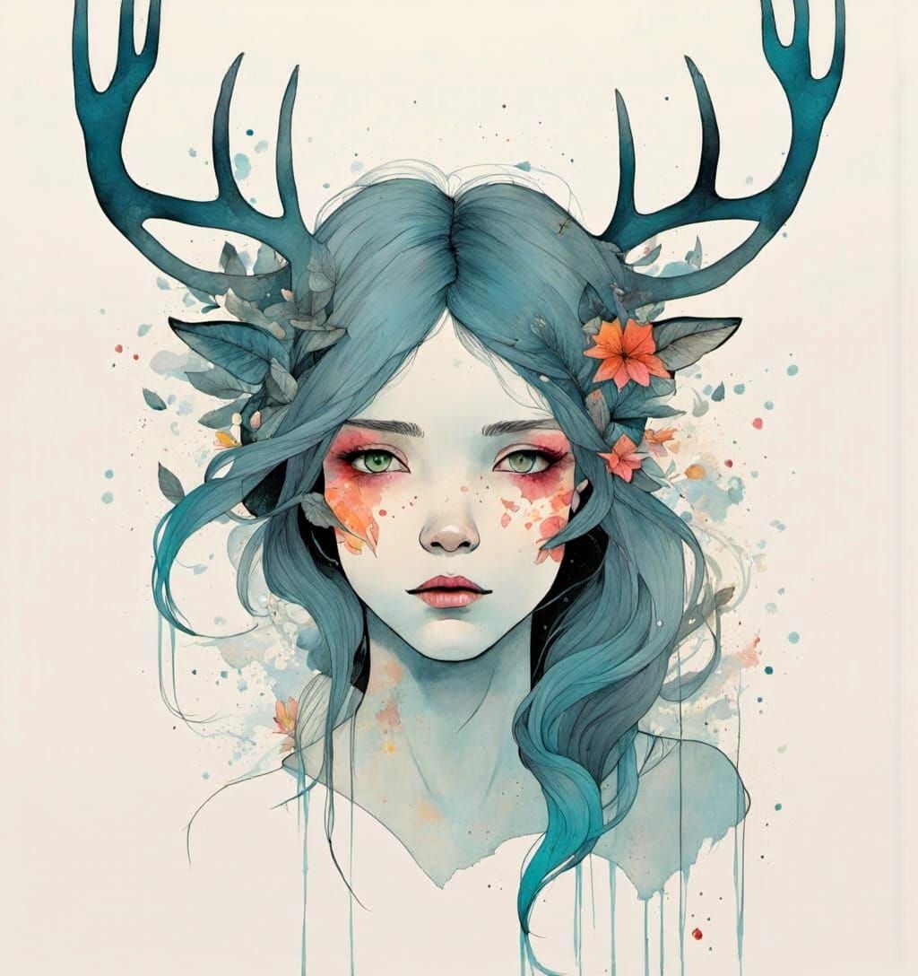 Whimsical Mystical Deer Inspired by Gris