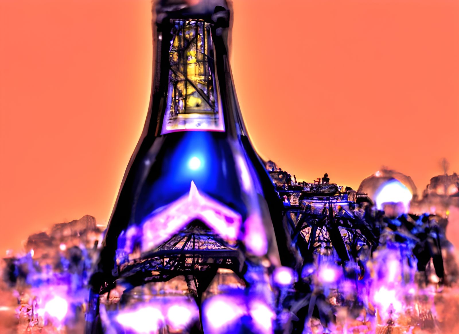 Eiffel Tower Champagne Toast in Hyperreal Style
