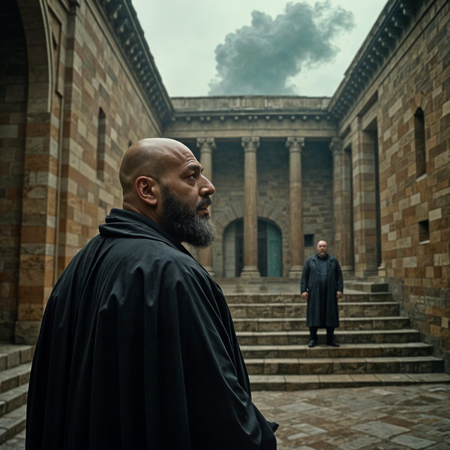 Turkish Drama Hero's Humbling Moment in Cinematic Film Still