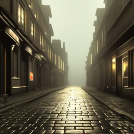 Misty London Street in 1880s 3D Render