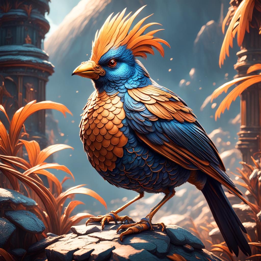 Fantastical Bird: Detailed Matte Painting in Deep Color