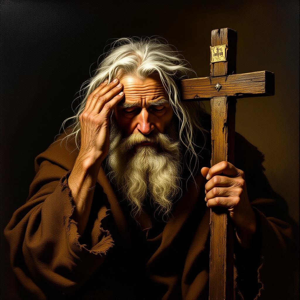 Medieval Hermit Contemplation in Baroque Style