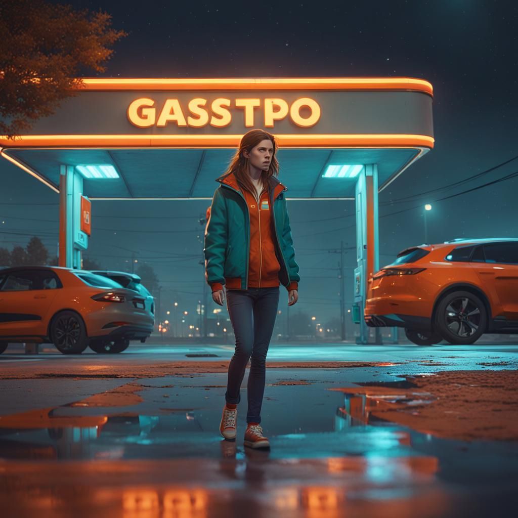 Anna Kendrick in Empty Gas Station: 8K Concept Art