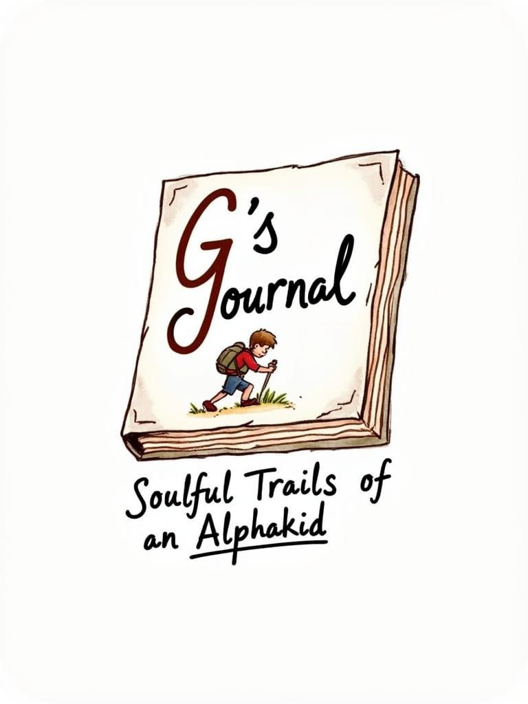 Boy Hiking Past Giant Book with Stylized Logo