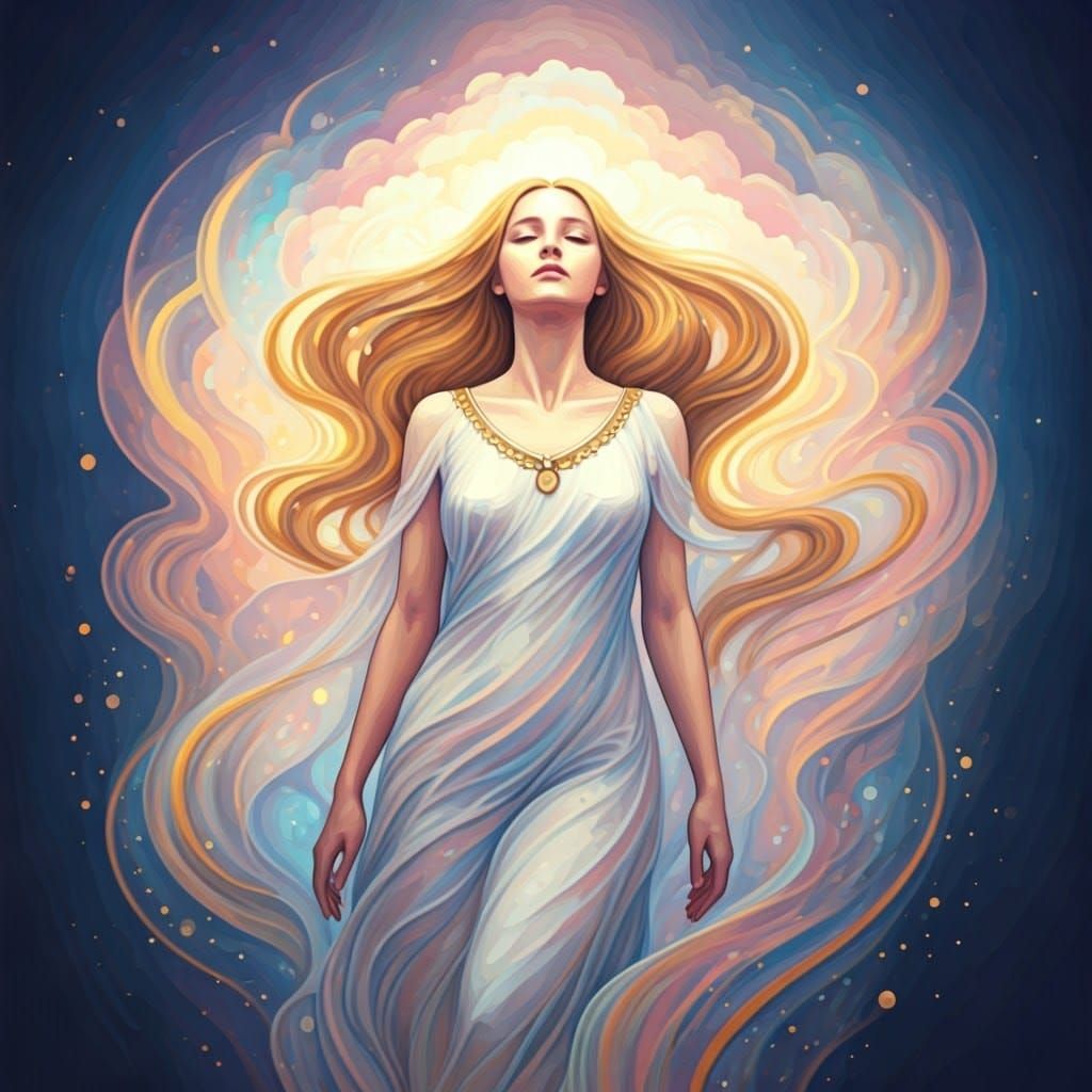Ethereal Tarot Card of Woman in Dreamlike Clouds