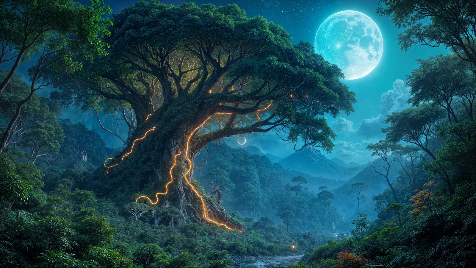 Bioluminescent Alien Jungle at Night in Sci-Fi Style