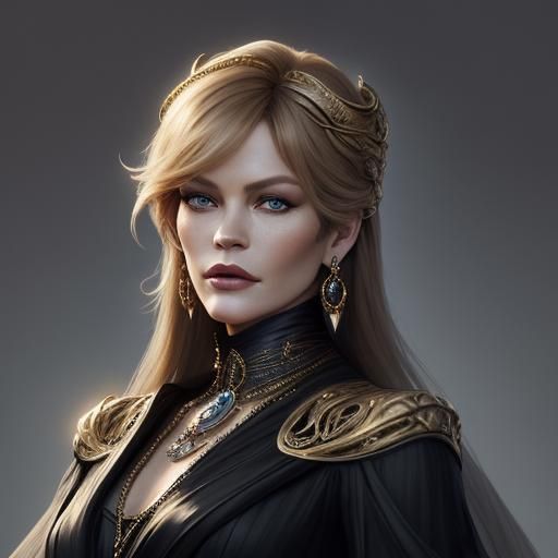 Elegant Portrait with Glossy Lips in Art Nouveau Style